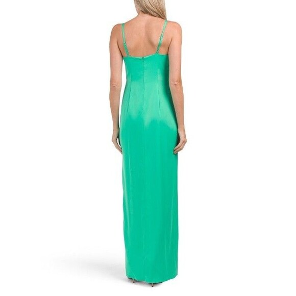 Aidan Mattox women Cowl Neck Satin Knit Long Column Gown size 2 Flora Green $220 - Picture 3 of 9